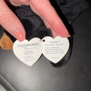 Ty Beanie Baby Blackie Plush with Brown Accents